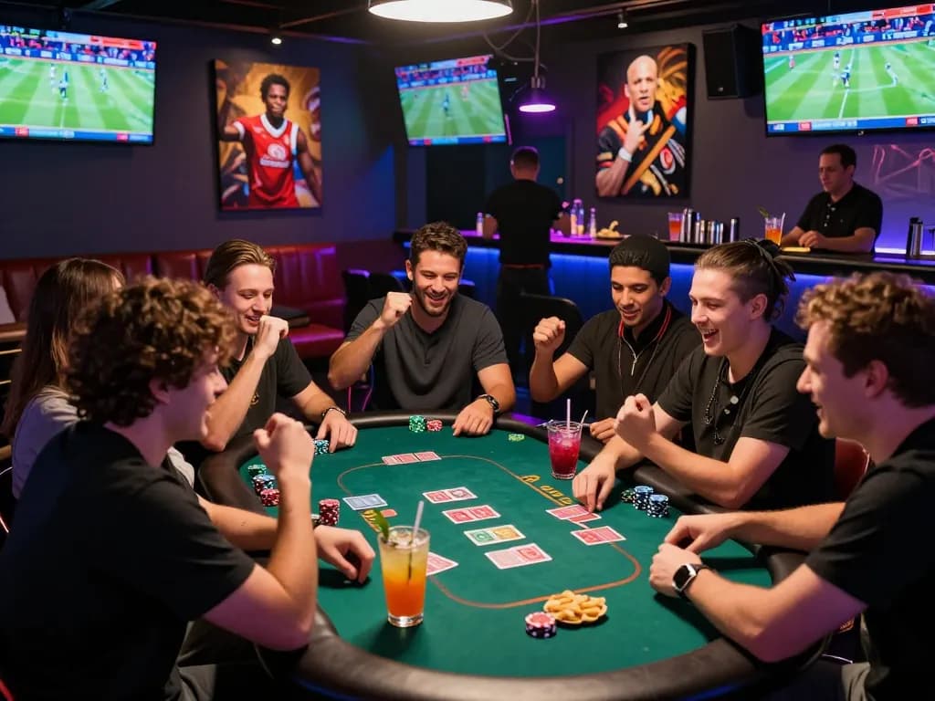 Exciting gaming moment at TV88 with friends enjoying card games and live sports.
