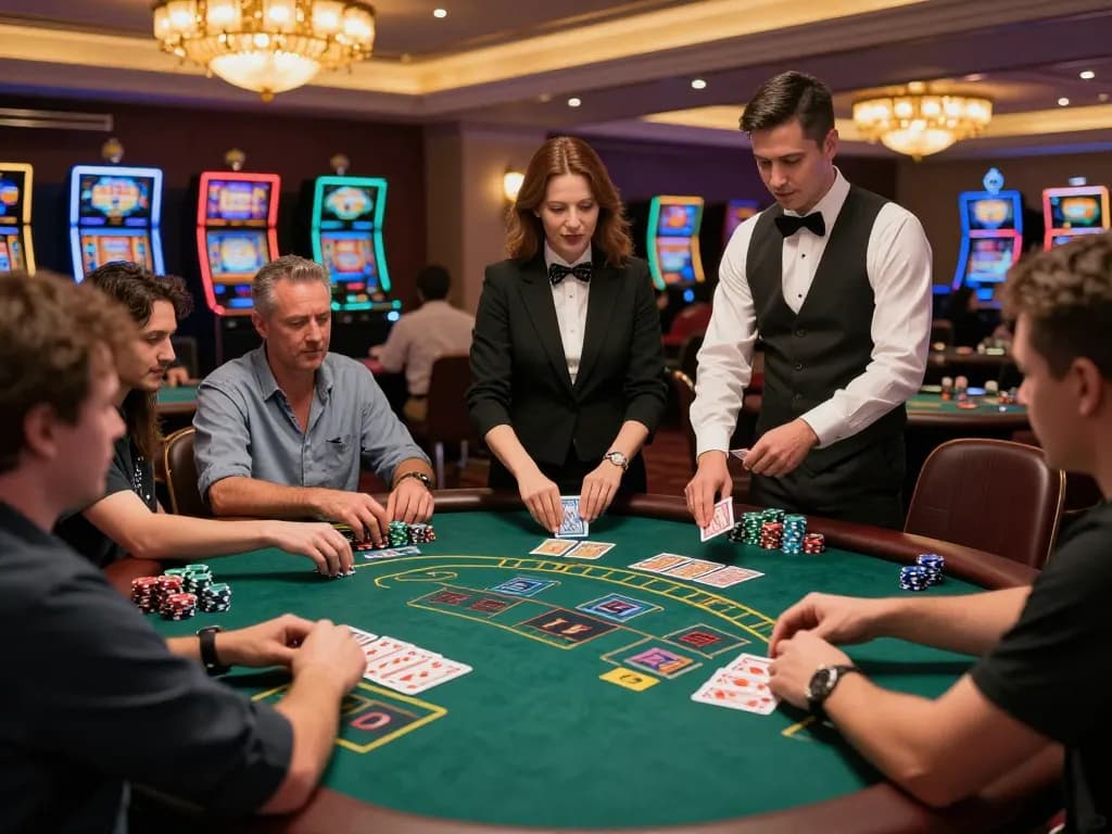 Players at 789Win focused on blackjack strategy during an exciting casino game