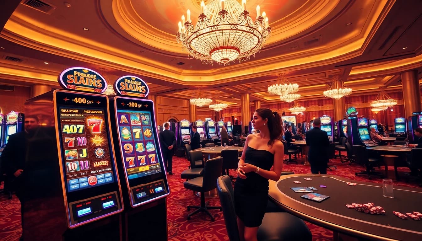 Experience the thrill of winning with slot bonus games at a luxurious casino scene featuring excited players.