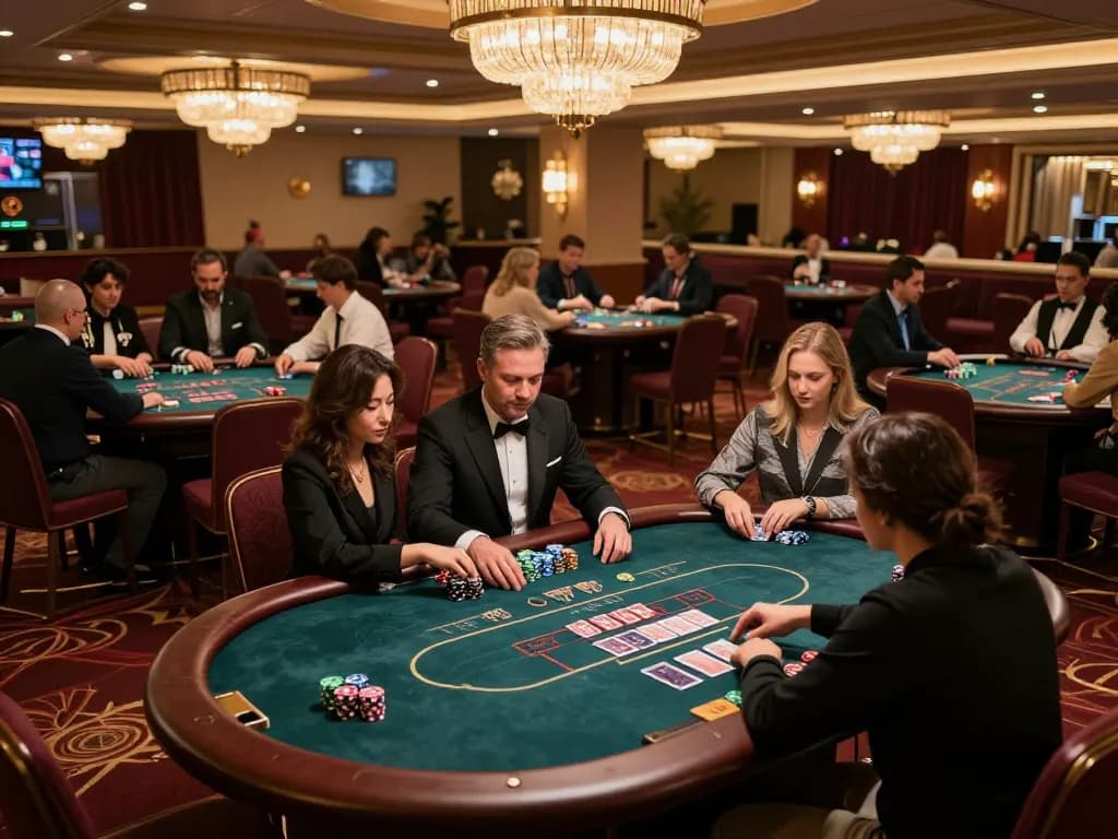 Players enjoying intense poker action at a go8 casino, highlighting chips and cards in a vibrant atmosphere.