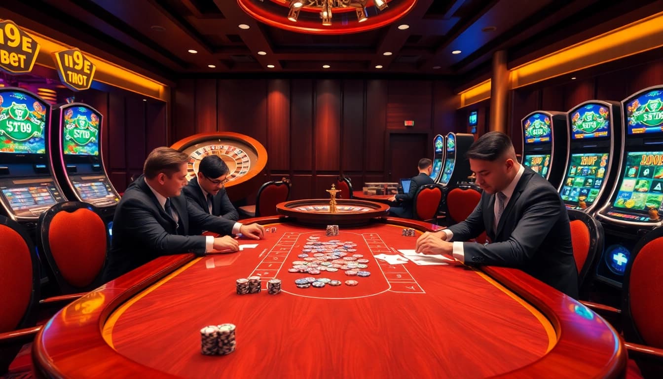 Experience high-stakes excitement with i9bet's luxurious poker table scene full of action.