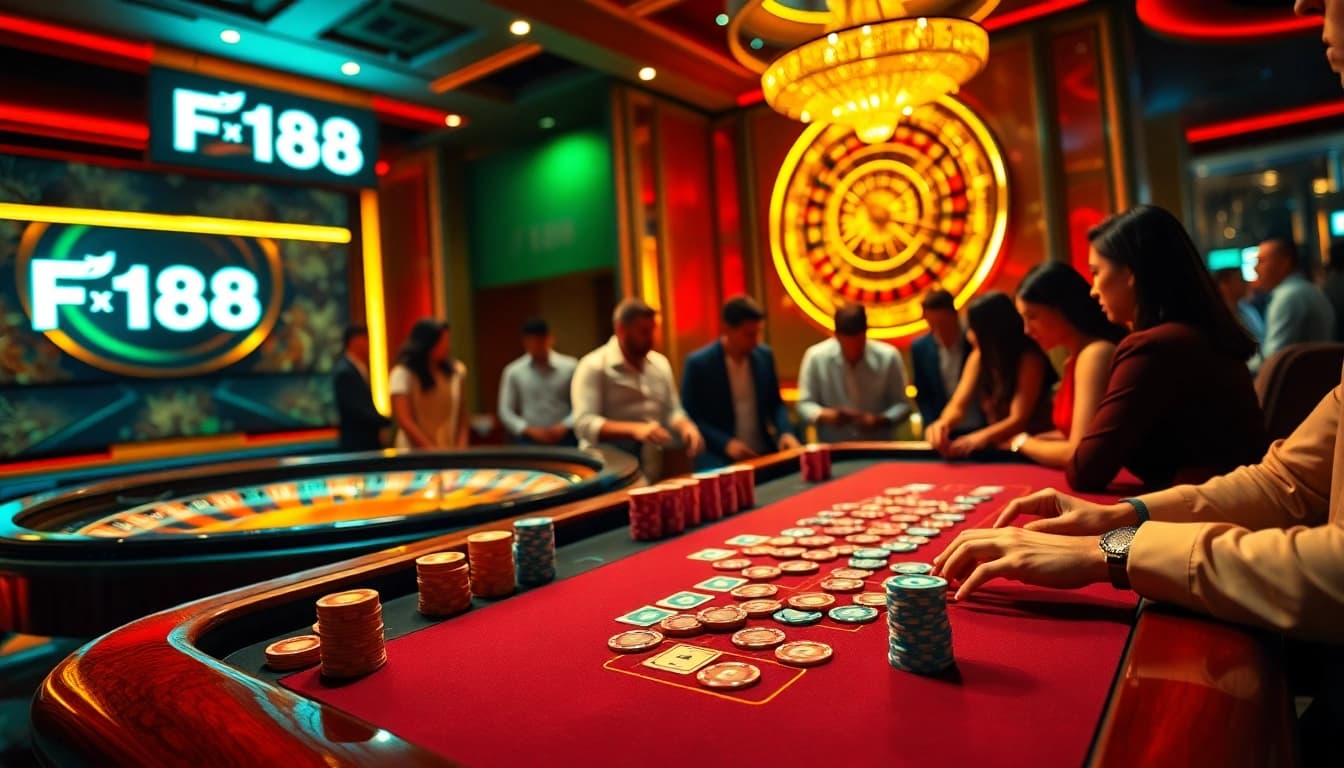 Players engaging in a thrilling F168 online casino game at a classy table.