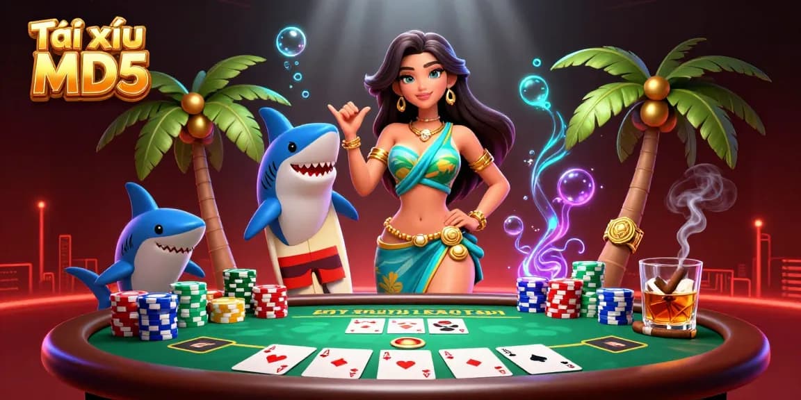 Engage with Tài xỉu MD5 in a vibrant 3D casino scene featuring action-packed elements.