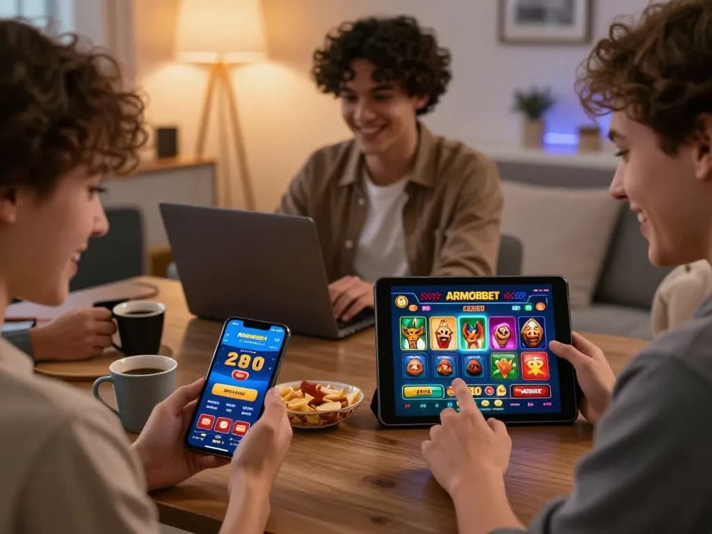 Pemain menikmati pengalaman bermain Armorbet yang imersif di smartphone dan tablet di rumah yang nyaman.