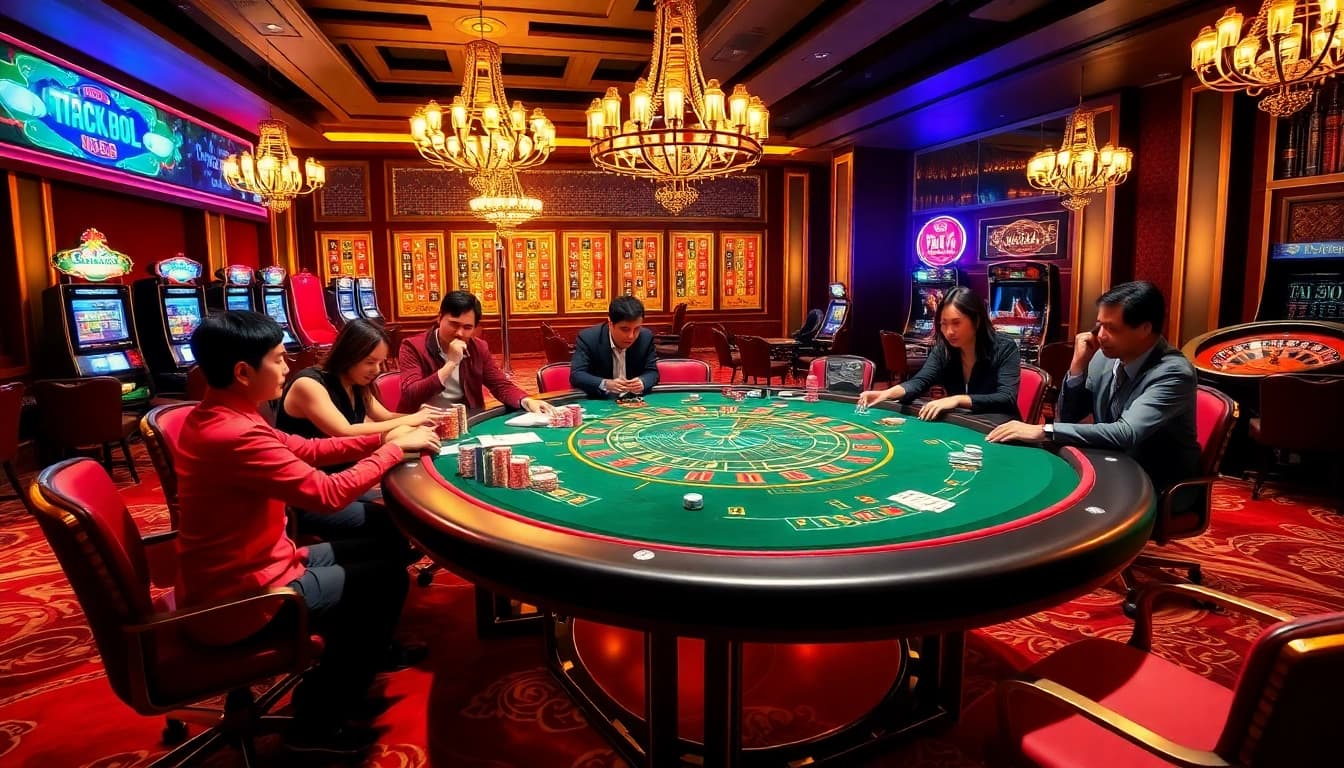 Tài Xỉu MD5 players enjoying an exciting gaming experience at a luxurious casino table.
