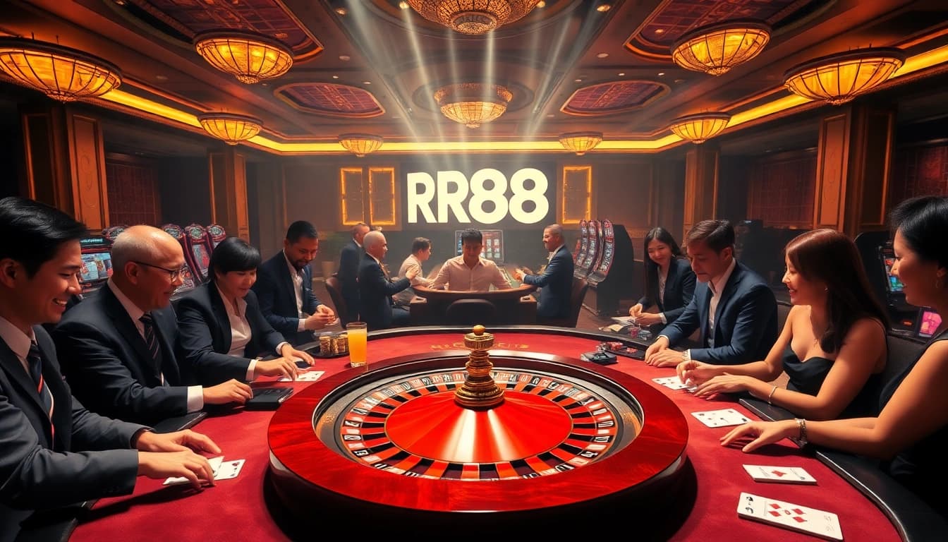 Players engaging in thrilling games at RR88 casino, showcasing a vibrant gambling scene.