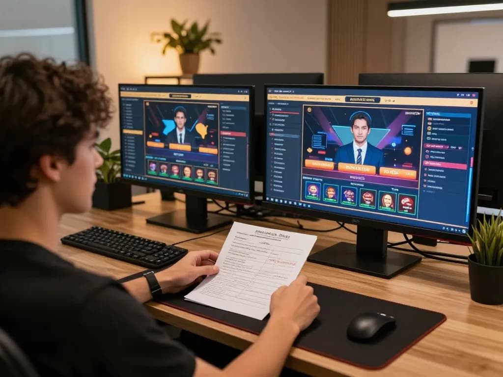 Xoso66 player strategizing with notes in stylish gaming workspace