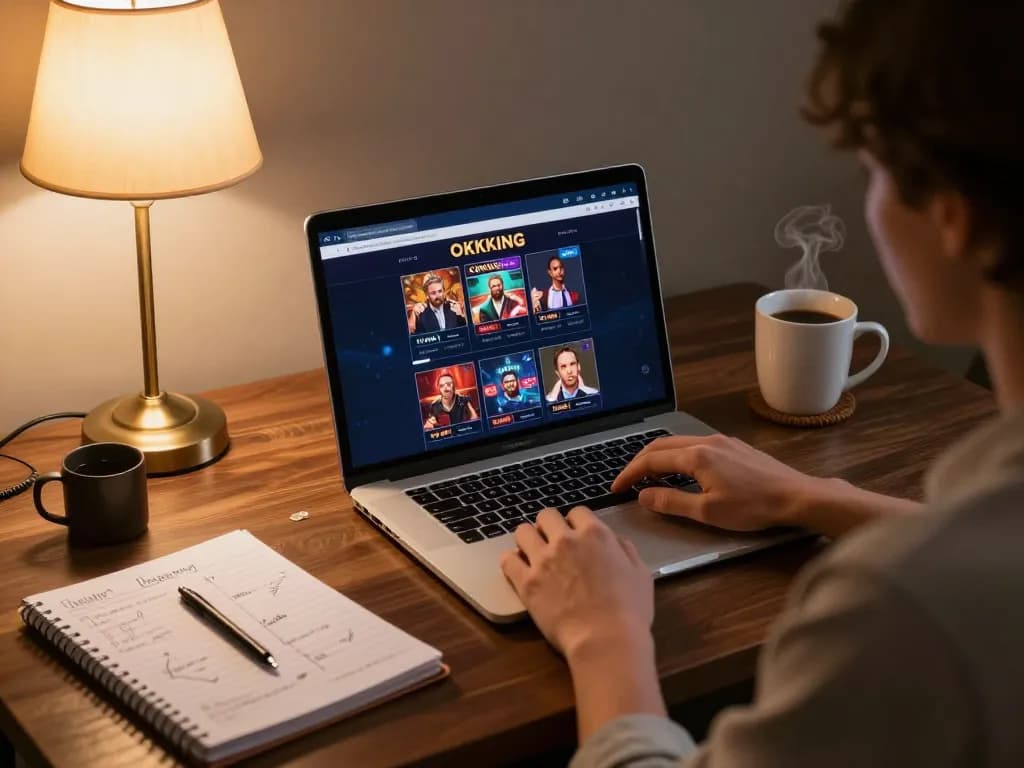Player enjoying interactive games at OKKING online casino from a cozy gaming setup.