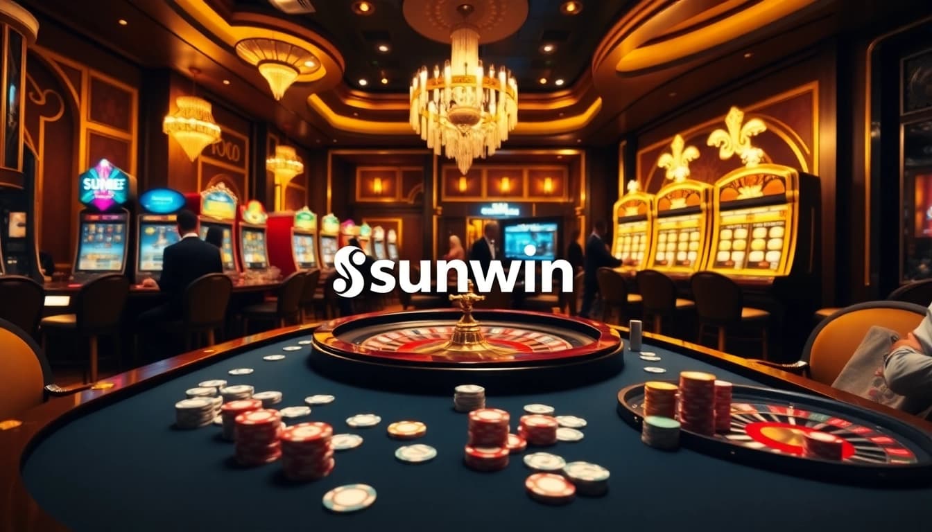 Play thrilling casino games with sunwin at a luxurious gaming table surrounded by excitement.