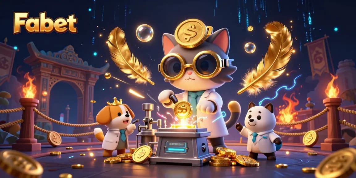 Win big with Fabet at this vibrant, animated casino scene filled with gold coins and excitement.