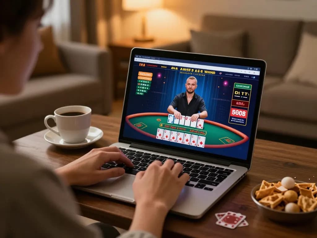 Player enjoying a live dealer blackjack game at an online casino, featuring xo88 on the screen.