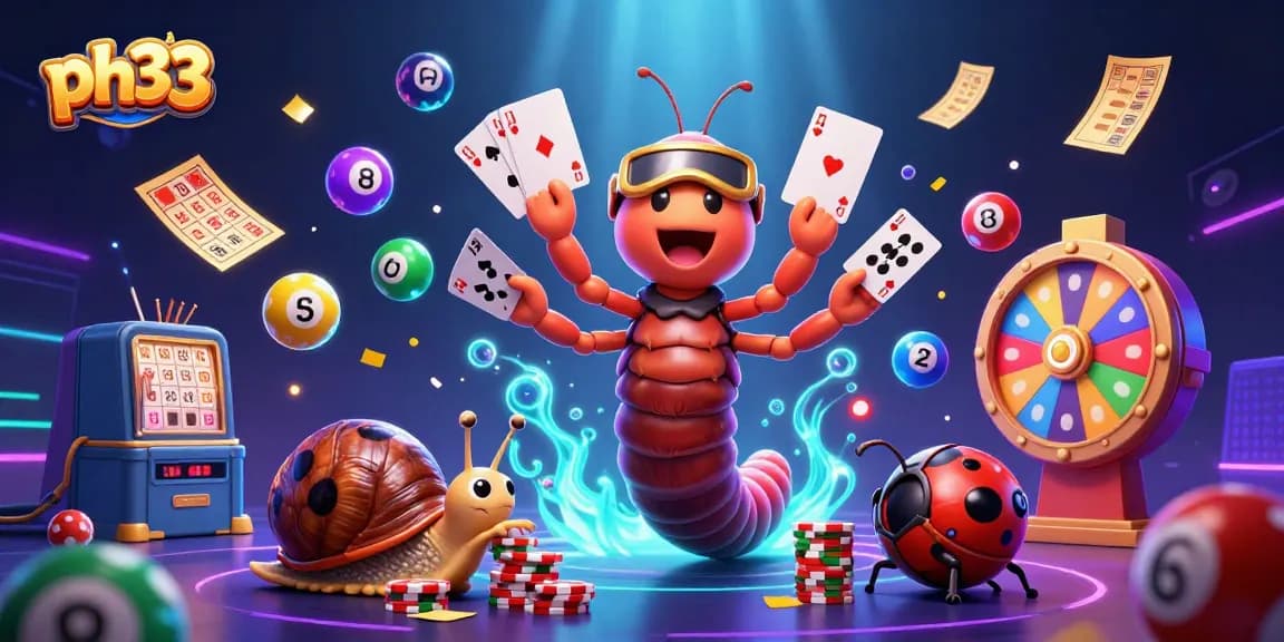 Experience lottery excitement with ph33's vibrant cartoon scene featuring lively characters and dynamic elements.