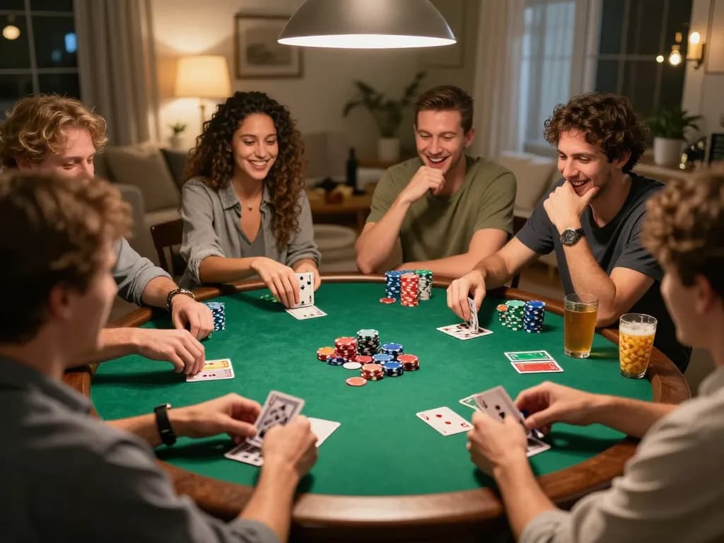 Participating in a thrilling poker game at home featuring F168 gameplay dynamics and social atmosphere.