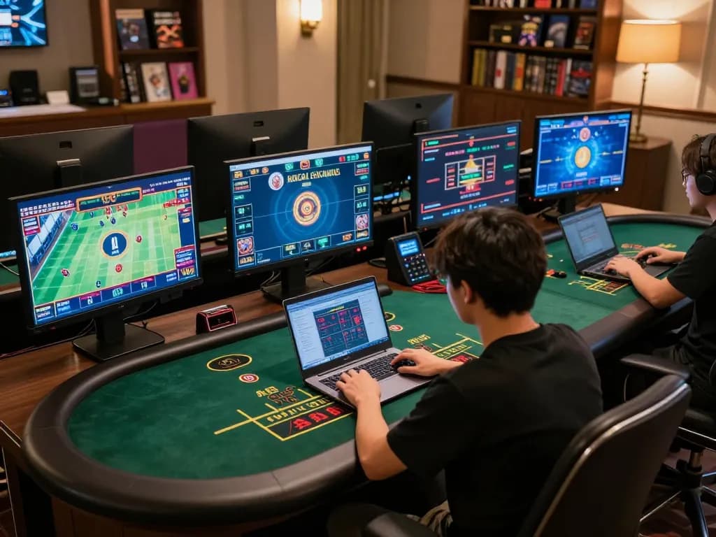 Engaging in online gambling on KP88 with multiple games displayed in a cozy setup