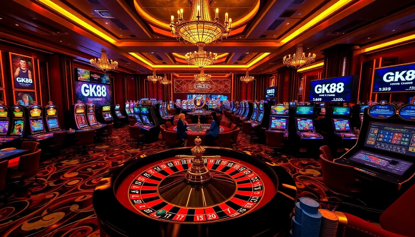 Engaging players in a luxurious GK88 casino setting with vibrant games and betting excitement.