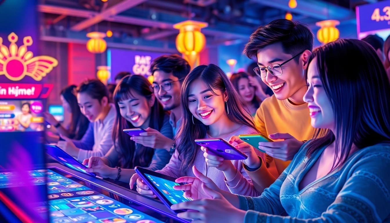 Engaged players enjoying online gaming at https://go88.bio/ with vibrant colors and dynamic atmosphere.