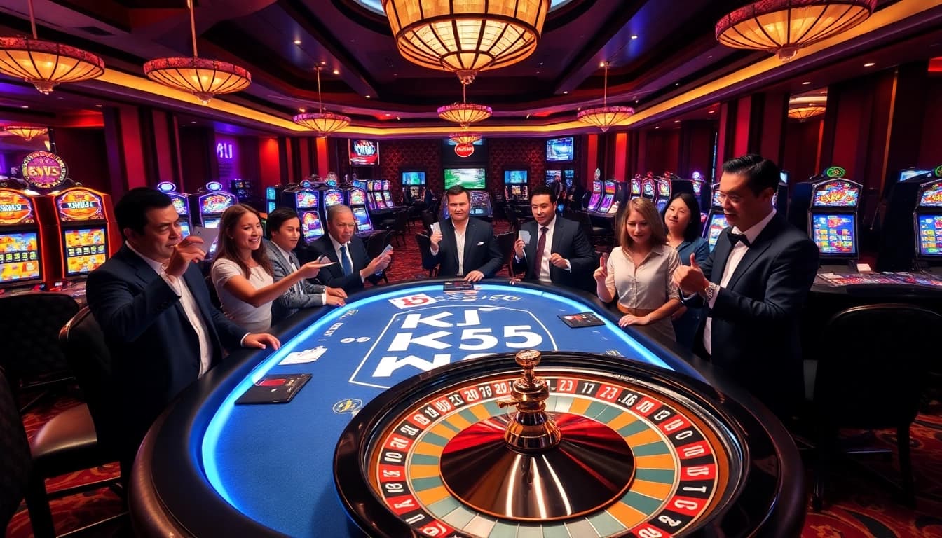 Players enjoying a thrilling poker game at KK55 casino table.