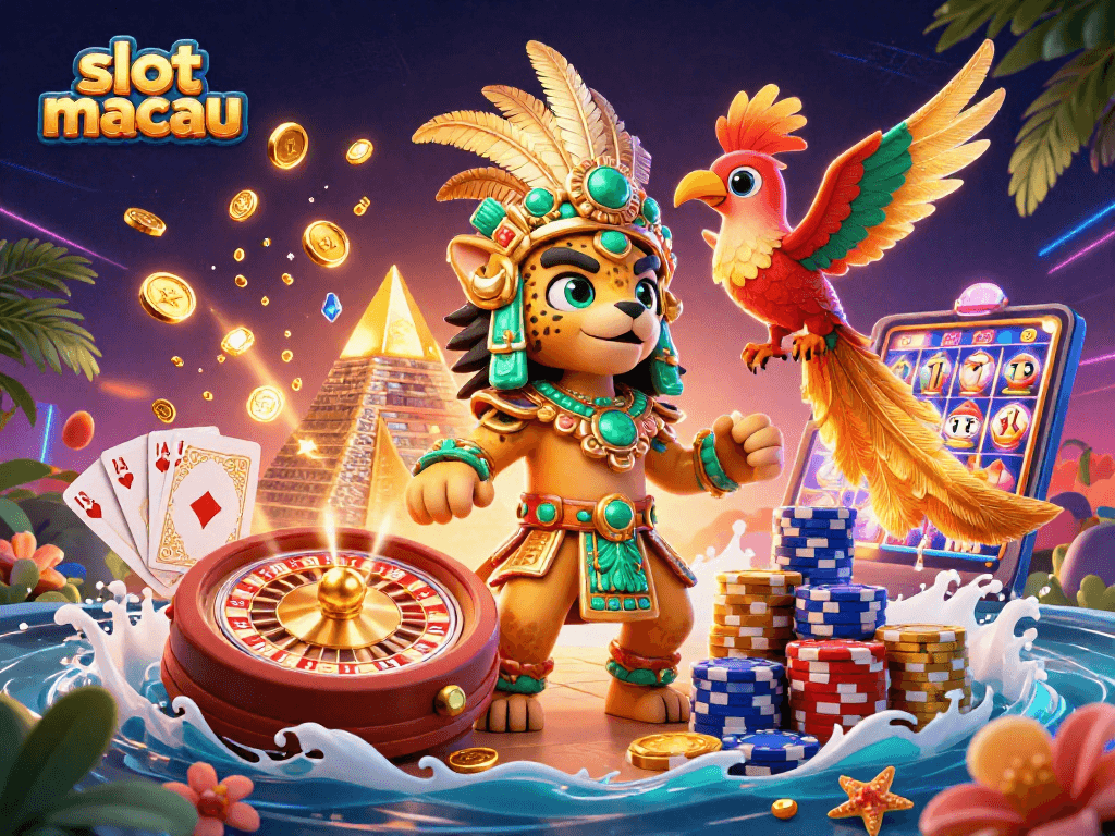 Spin the slot macau reels with vibrant characters and dynamic casino elements in a colorful illustration.