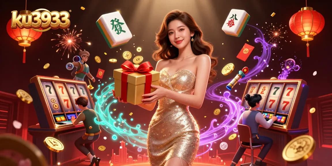 Engage with ku3933 in this vibrant, Lunar New Year casino scene featuring dynamic slot game elements.