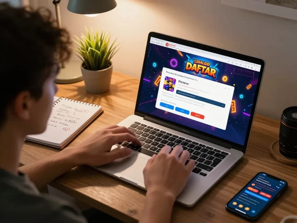 LIGALGO Daftar online registration page displayed on a laptop during an engaging home gambling session, showcasing immersive gameplay.