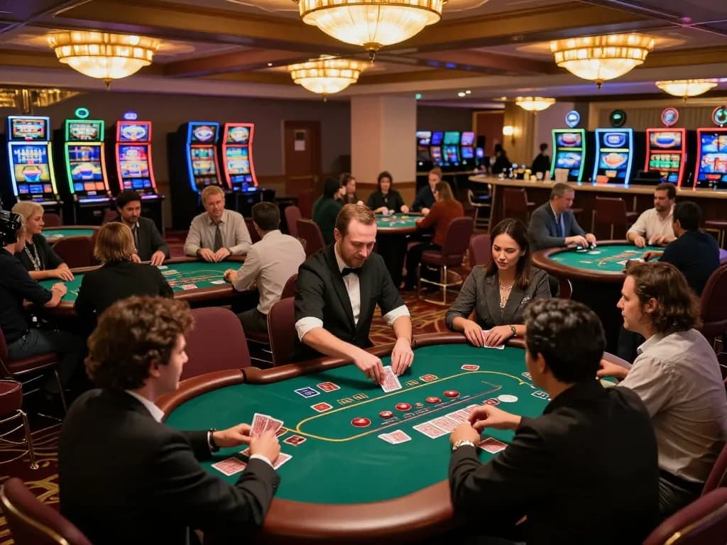 Players enjoying poker gameplay at 98win casino with engaging atmosphere and vibrant lighting
