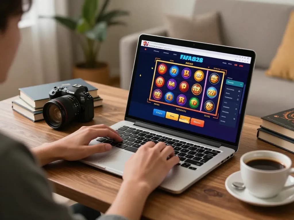 Player exploring FAFA828's online casino interface on a laptop, representing strategic online gambling