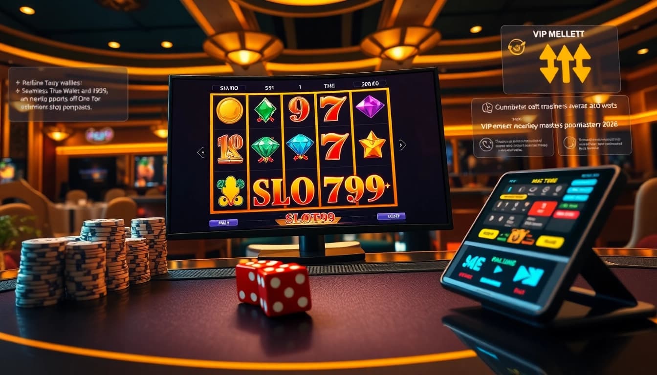 SLOT99 digital slot reels spinning with vibrant symbols and real-time bonus displays