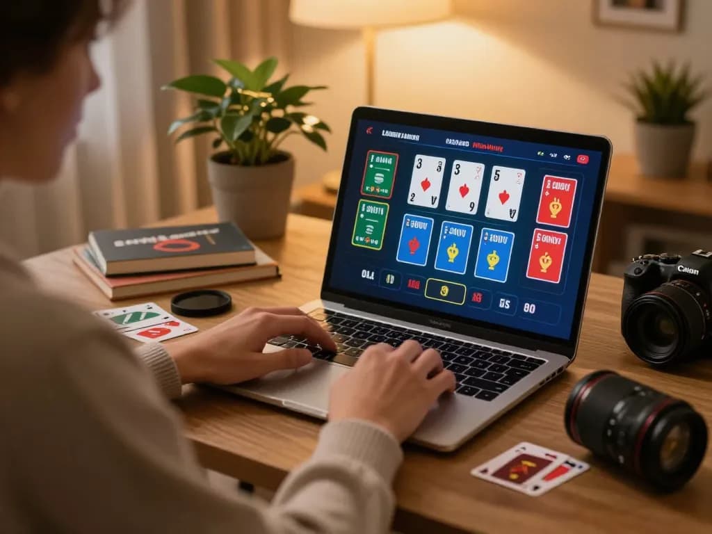 Play engaging blackjack online at qq88 in a cozy home office environment.