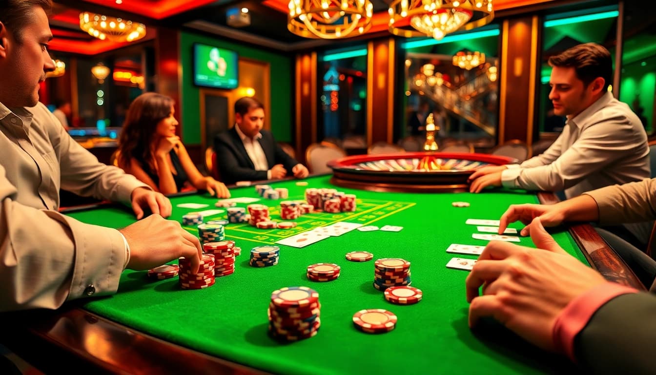 Exciting poker game scene at fi88pro.online, featuring stylish poker chips and cards.