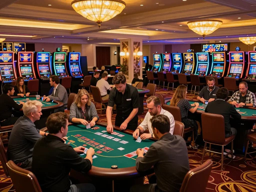 Players enjoying strategic blackjack gameplay at 32win in a luxurious casino atmosphere.