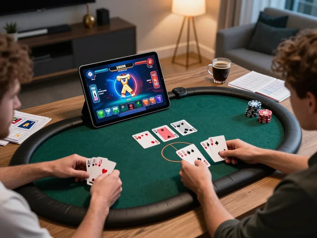 Player engaging with Pragmaticplay poker game on a tablet in a cozy home setting