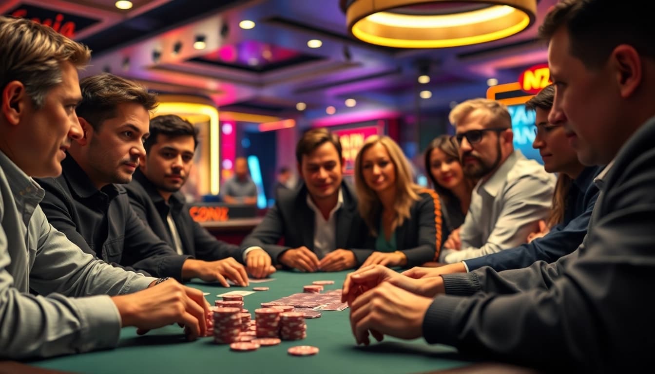 Active participants in a gambling forum discussing strategies at a lively casino table.