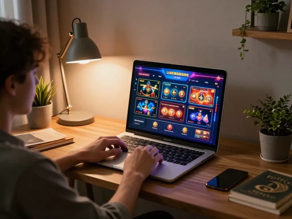 Engaging with nhà cái SIN88 through laptop for online gaming, showcasing immersive casino experience.