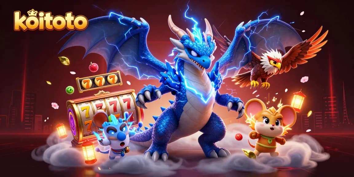 Spin the reels at koitoto with a thunder dragon, lucky 7s, and vibrant slot symbols.