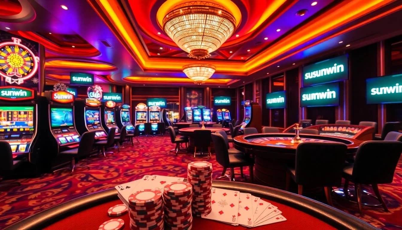 Experience the thrill of sunwin-inspired casino gaming with vibrant slot machines and poker tables.
