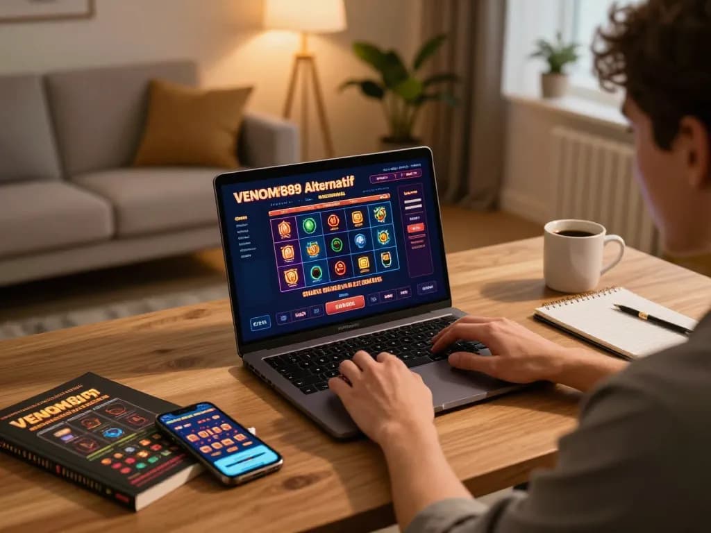 Engaging in online gaming on VENOM889 Alternatif platform in a cozy home environment