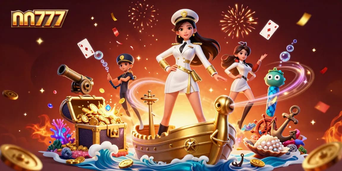 Engage with nn777's thrilling gaming experience amid vibrant 3D visuals and luxury casino elements.