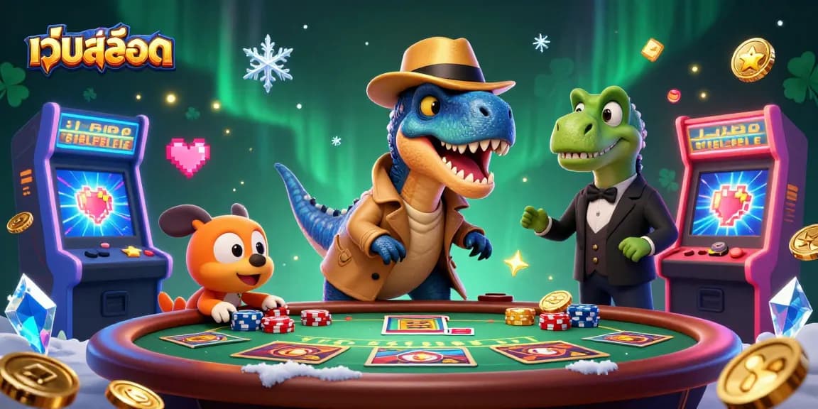 Experience thrilling เว็บสล็อต action with a clever velociraptor card counter at a casino.