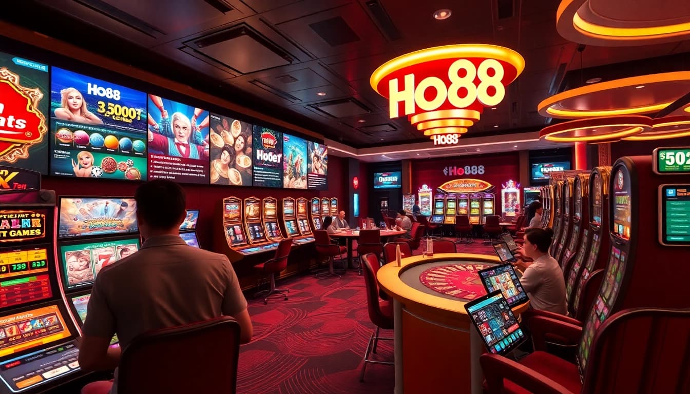 Exciting online gaming scene featuring Ho88, showcasing vibrant sports betting and casino interfaces.
