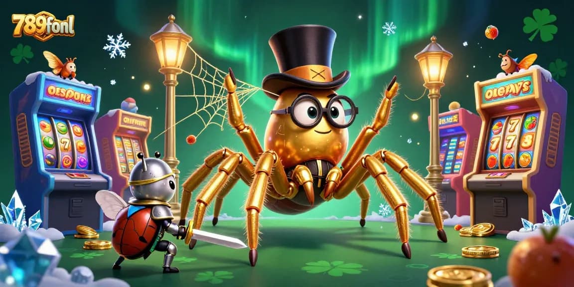Engage in thrilling gameplay with 789fonl as a golden tarantula weaves excitement in a casino setting.
