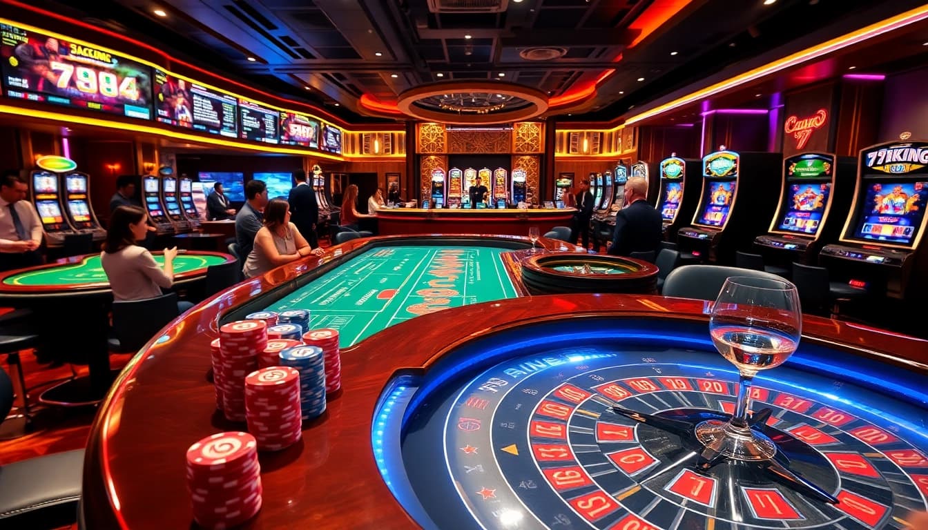 Experience the excitement of 79king with players enjoying high-stakes casino games in a luxurious setting.