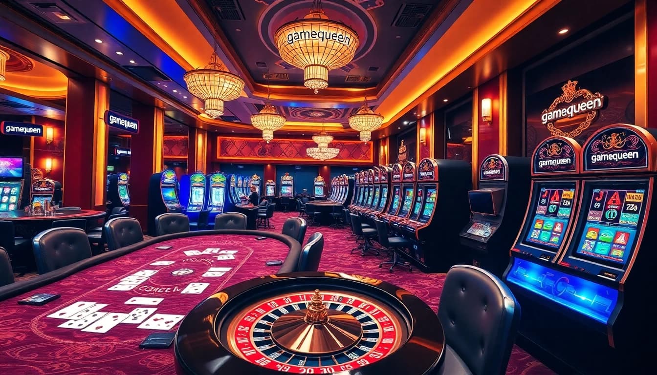 Experience the excitement of gamequeen at a luxurious casino with vibrant tables and thrilling games.