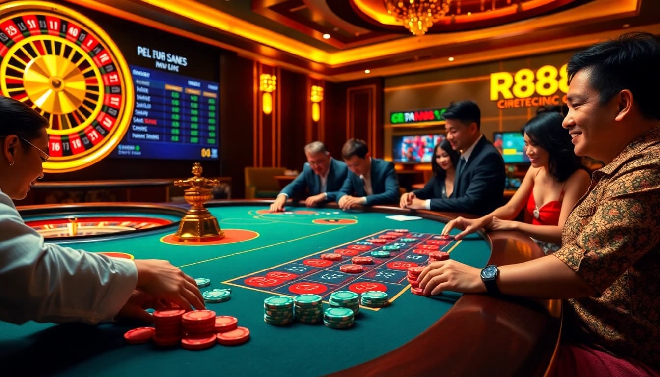 Experience online gambling excitement at https://rr88.pizza/ with engaging players at a casino table.
