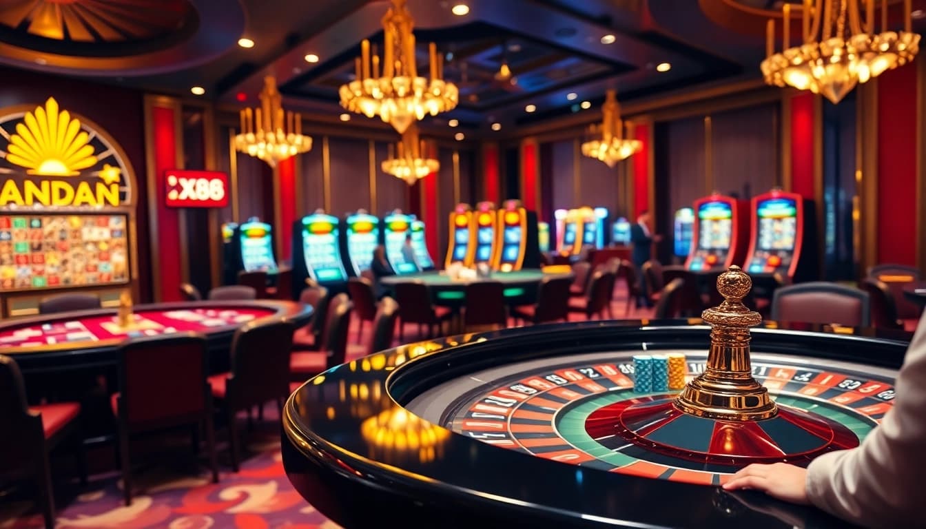 Experience the thrilling atmosphere of XX88 with exciting casino games and vibrant decor.