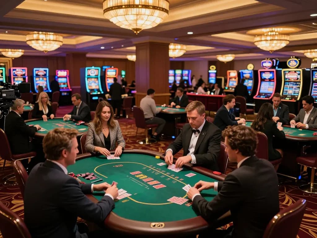 TWIN68 players engaging in a dynamic poker game amidst an atmospheric casino setting.