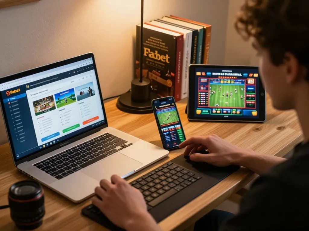 Engaging in strategic sports betting on Fabet's platform using multiple devices.