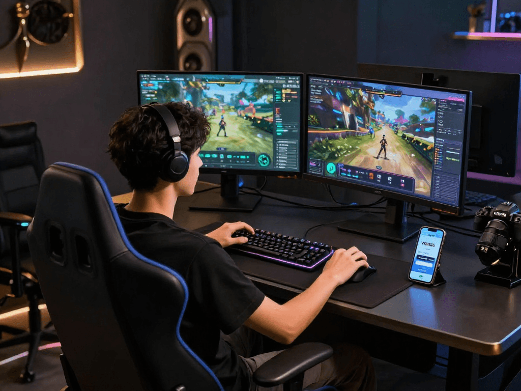 Player engaging in ROKOK88 login on stylish gaming setup, showcasing luxury and elegance.