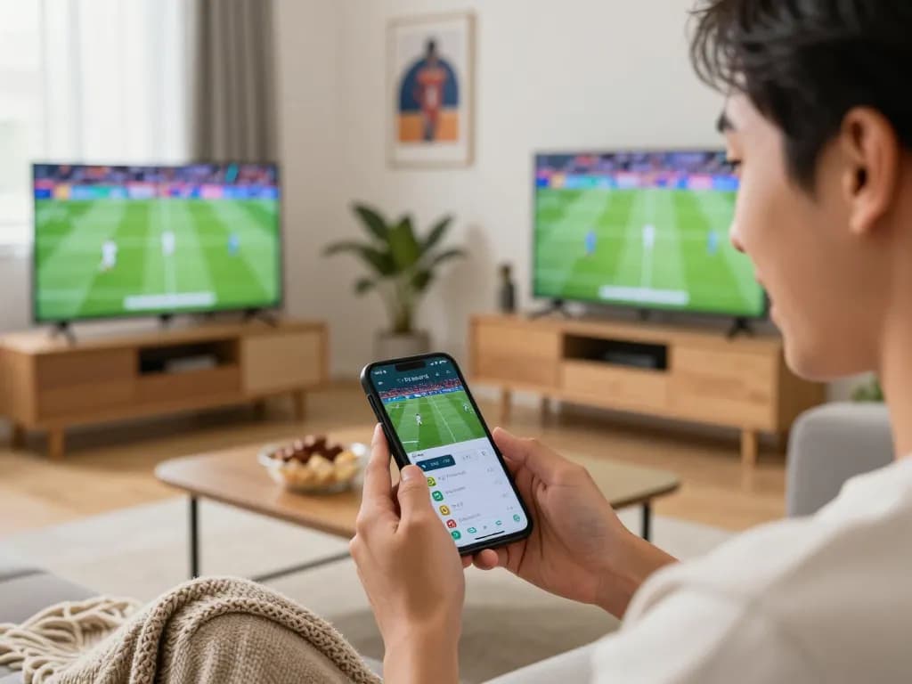 88vv player engaging in dynamic sports betting on mobile app in cozy home
