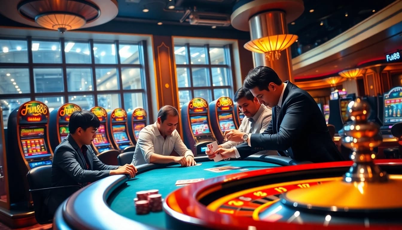 Experience luxury gaming with Fun88 at an exciting poker table in a vibrant casino.