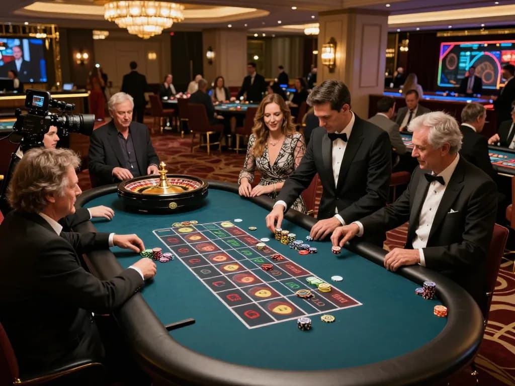 Luck8 players placing bets at an elegant roulette table in a vibrant live casino environment.